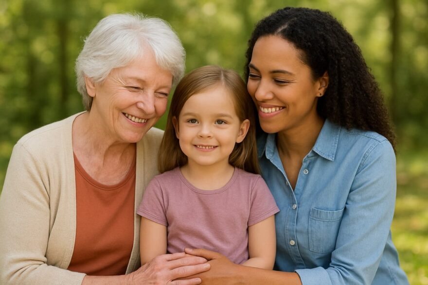 Three generations mother grandmother and child together